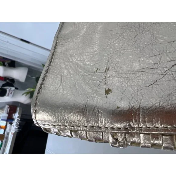 C Wonder by Christian Siriano Woven Leather Clutch Handbag Gold Metallic Party - Picture 5 of 8